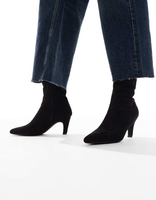 SEQWL Starburst kitten heel sock boots in suedette black