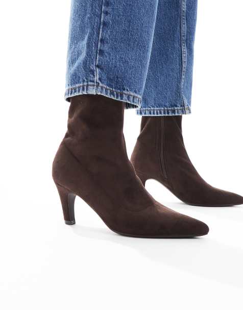 SEQWL Starburst kitten heel sock boots in suedette chocolate - view 1