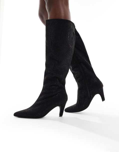 SEQWL Starburst knee boots in black embelished - view 1