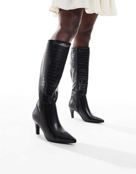 SEQWL – Starburst – Kniehohe Stiefel in Kroko-Schwarz - view 1