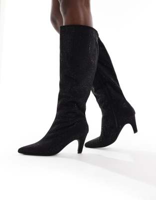 SEQWL - Starburst - Kniehohe Stiefel in verziertem Schwarz