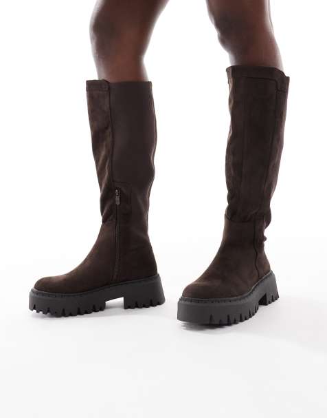 SEQWL – Stella – Chokladbruna, grova, knähöga boots - view 1