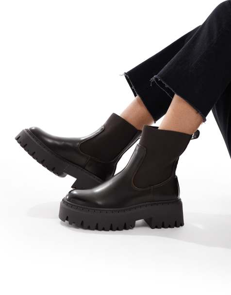 SEQWL Stella chunky Chelsea boots in chocolate - view 1