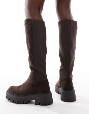 Seqwl Stella Chunky Knee Boots In Brown