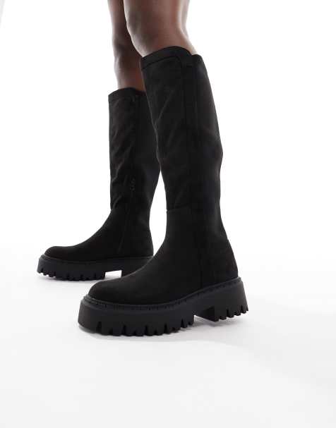 SEQWL – Stella – Kniehohe Stiefel in Schwarz mit dicker Sohle - view 1