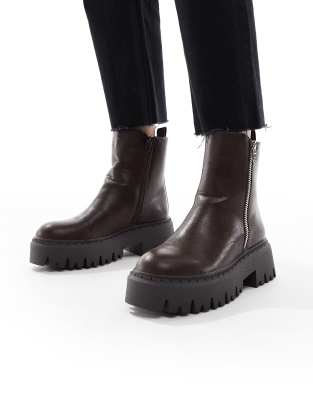 SEQWL - Stella - Stiefel in Braun mit dicker Sohle und Reißverschluss-Brown