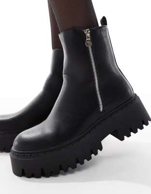 Seqwl Stella Zip Detail Chunky Boots In Black