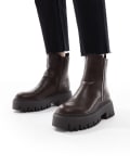 [SEQWL] SEQWL Stella zip detail chunky boots in brown 38 BROWN