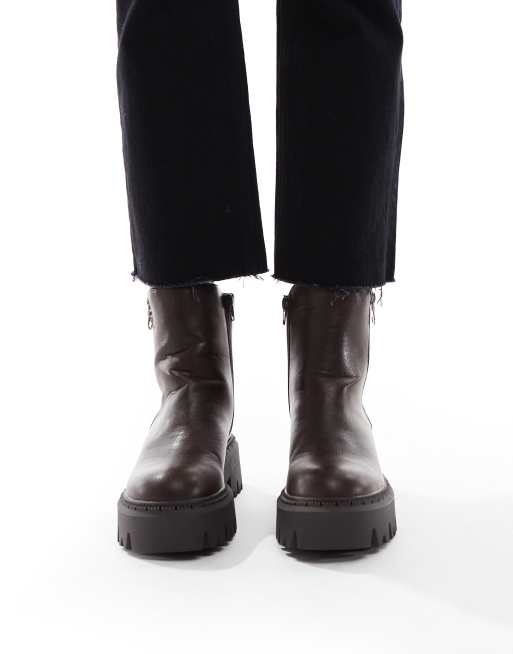 SEQWL Stella zip detail chunky boots in brown, 3 of 4