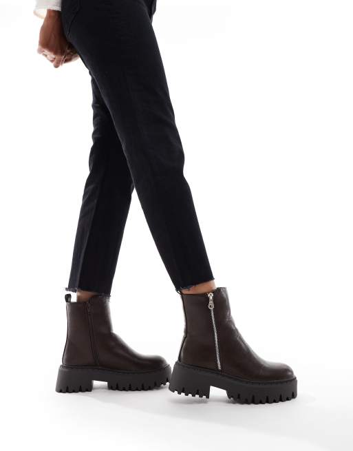 SEQWL Stella zip detail chunky boots in brown