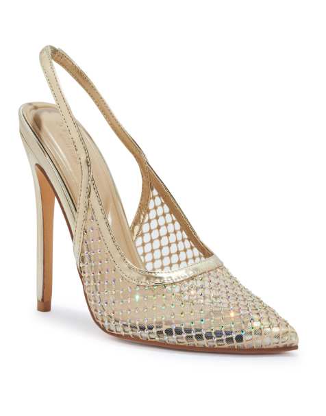 SEQWL Stiletto heel fashion slingback mesh shoes in gold - view 1