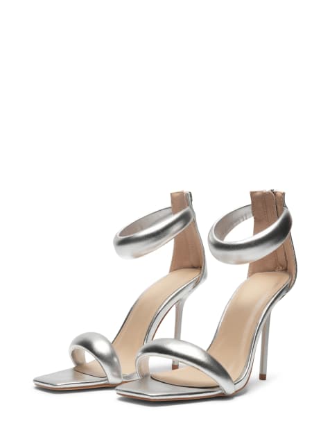 SEQWL Stiletto heeled sandals with ankle strap in silver - view 1