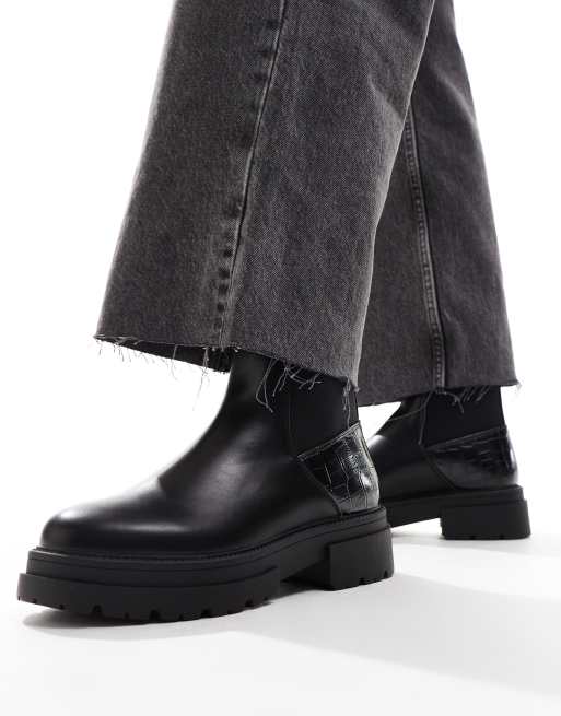 SEQWL Stivaletti neri con dettaglio effetto coccodrillo ASOS