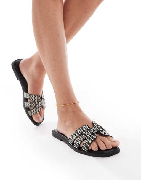 SEQWL Stork flat sandals in raffia black - view 1