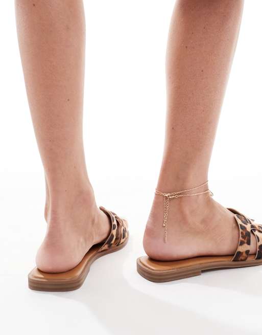 SEQWL Stork Wide Fit flat sandals in leopard, 3 of 4