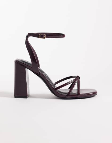 SEQWL strappy barely there block heeled sandal in burgundy - view 1
