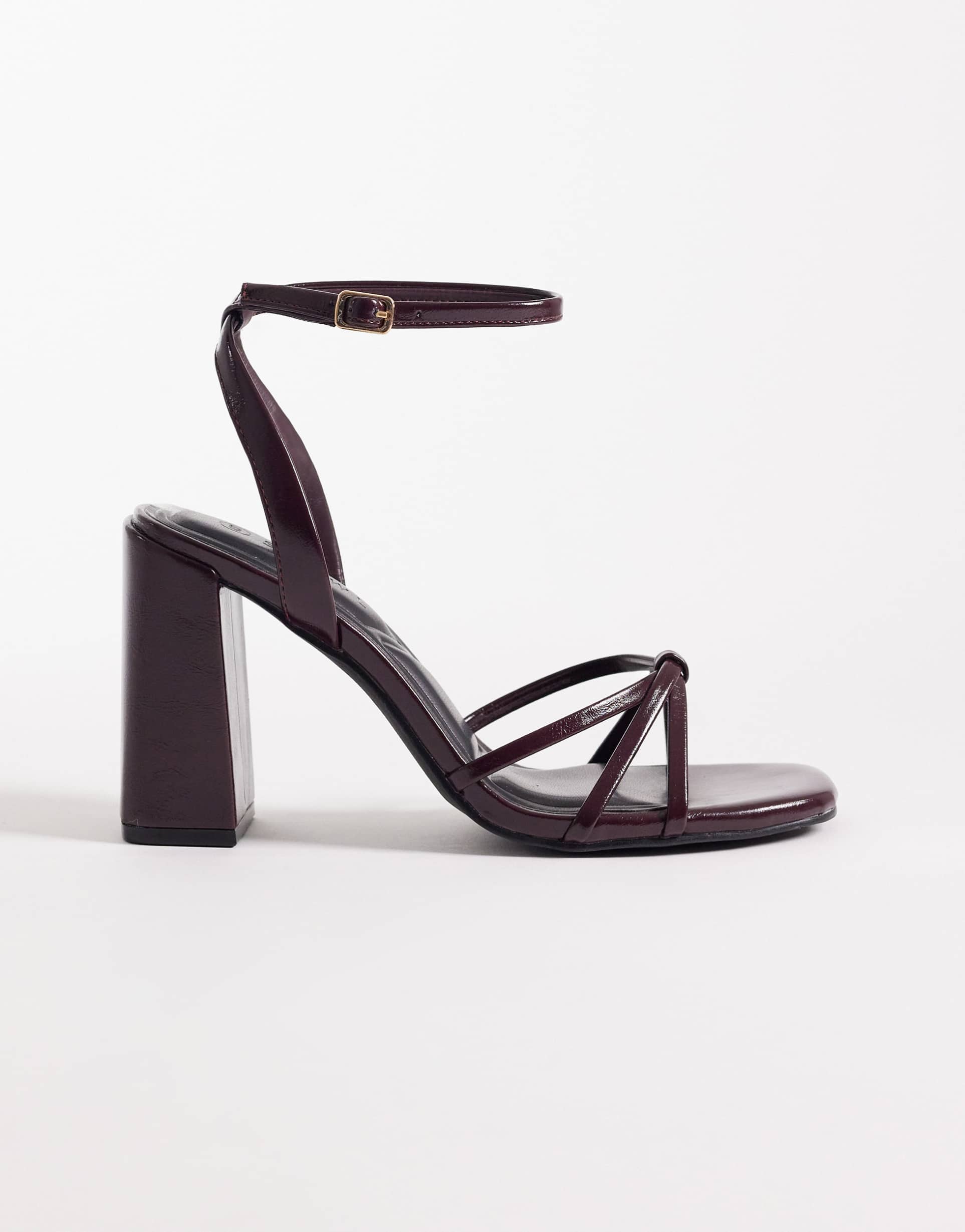 seqwl strappy barely there block heeled sandals in burgundy