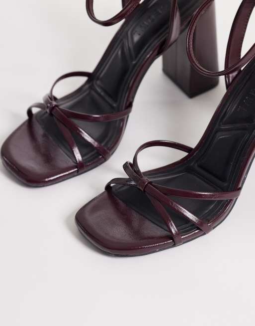 SEQWL strappy barely there block heeled sandals in burgundy, 2 of 4