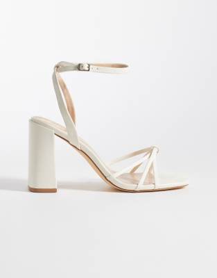 Seqwl Strappy Barely There Block Heeled Sandals In White