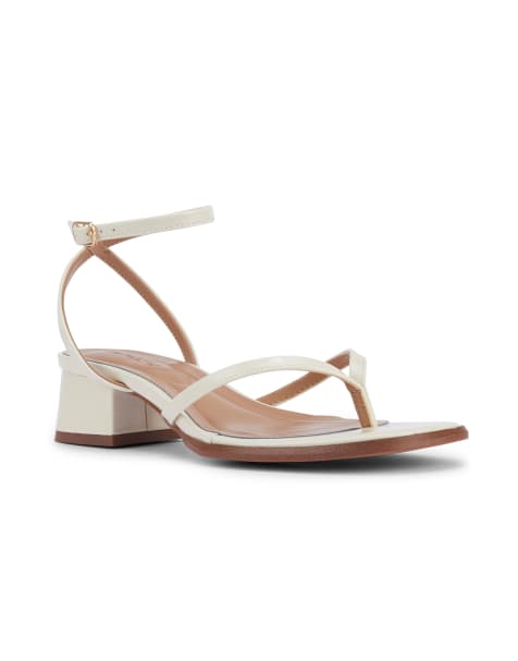 SEQWL Strappy block heel sandals open toe with ankle strap in cream - view 1
