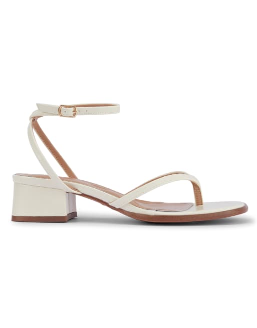 SEQWL Strappy block heel sandals open toe with ankle strap in cream, 3 of 5