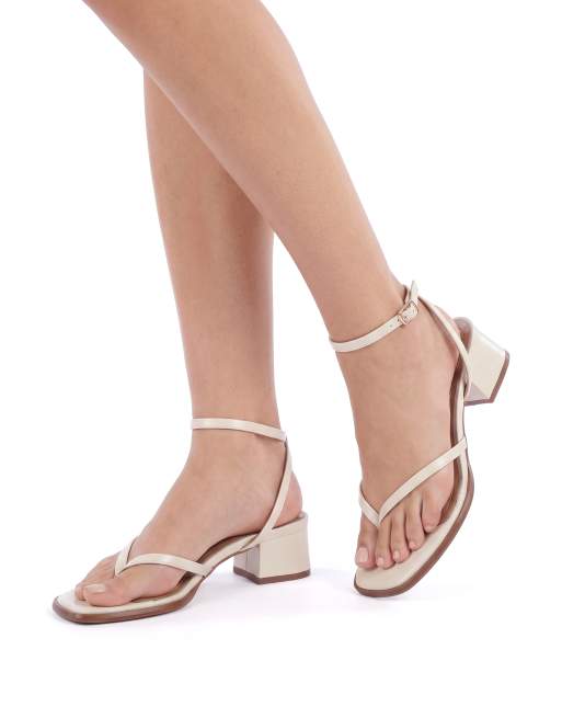 SEQWL Strappy block heel sandals open toe with ankle strap in cream, 4 of 5