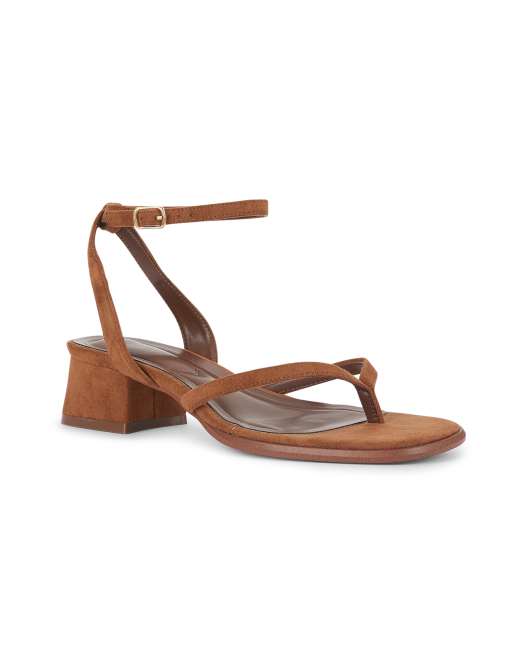 SEQWL Strappy block heel sandals open toe with ankle strap in tan, 3 of 5