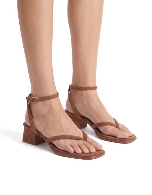 SEQWL Strappy block heel sandals open toe with ankle strap in tan, 4 of 5