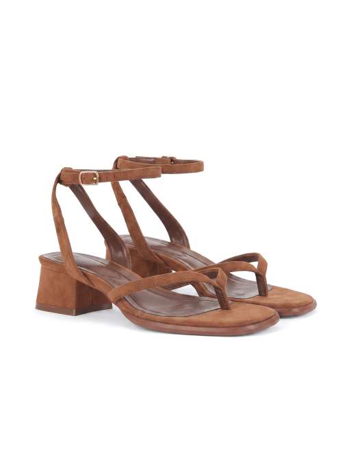 SEQWL Strappy block heel sandals open toe with ankle strap in tan, 5 of 5