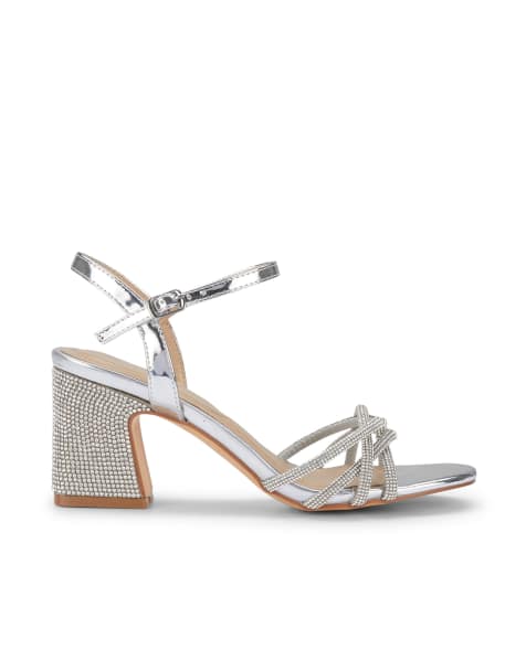 SEQWL Strappy chunky heel sandals with buckle closure in silver - view 1