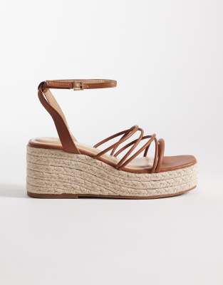 Seqwl Strappy Espadrille Wedge Sandals In Brown