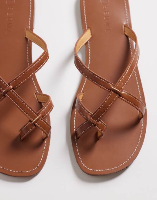 SEQWL strappy flat sandals in tan