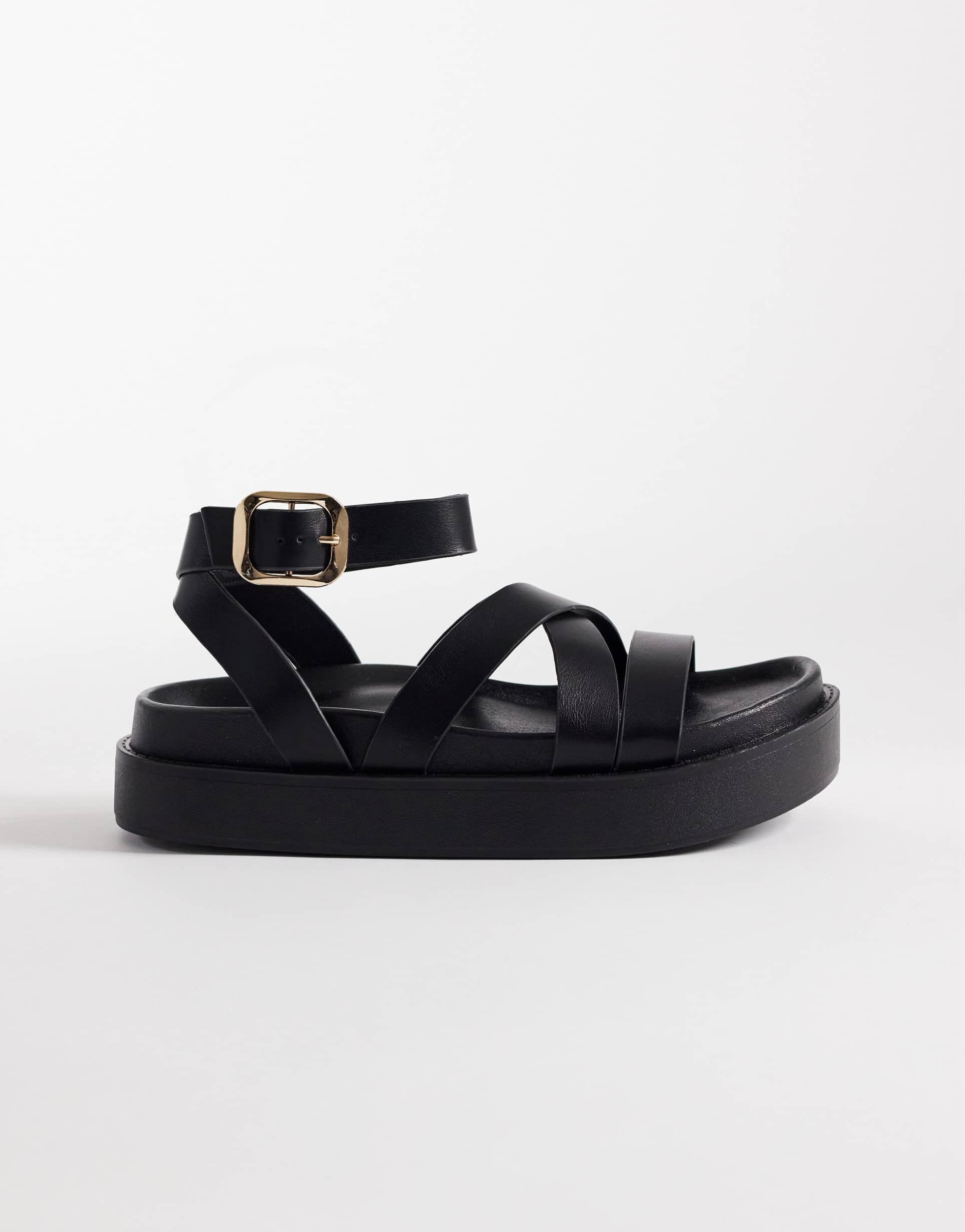 seqwl strappy flatform sandals in black pu