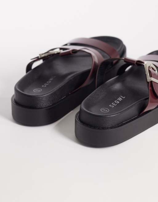 SEQWL strappy flatform sandals in burgundy, 3 of 4
