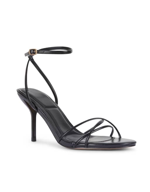 SEQWL Strappy heeled dress sandals with crossover and ankle straps in black, 3 of 5