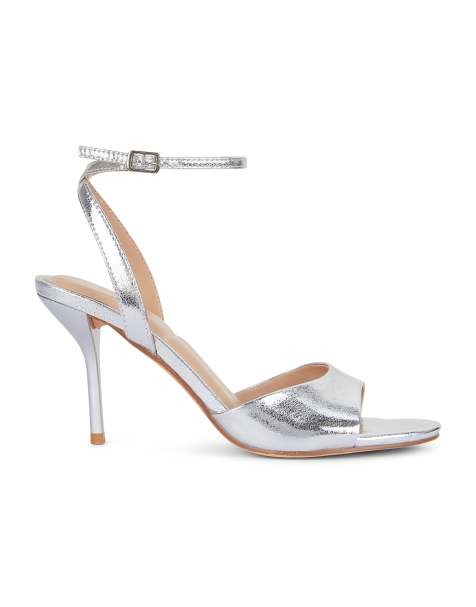 SEQWL Strappy heeled sandals with ankle strap and stiletto heels in silver - view 1