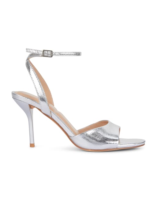 SEQWL Strappy heeled sandals with ankle strap and stiletto heels in silver, 3 of 5
