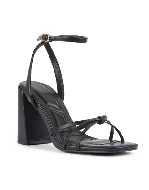 SEQWL Strappy high block heel sandals ankle strap dress shoes in black - view 1