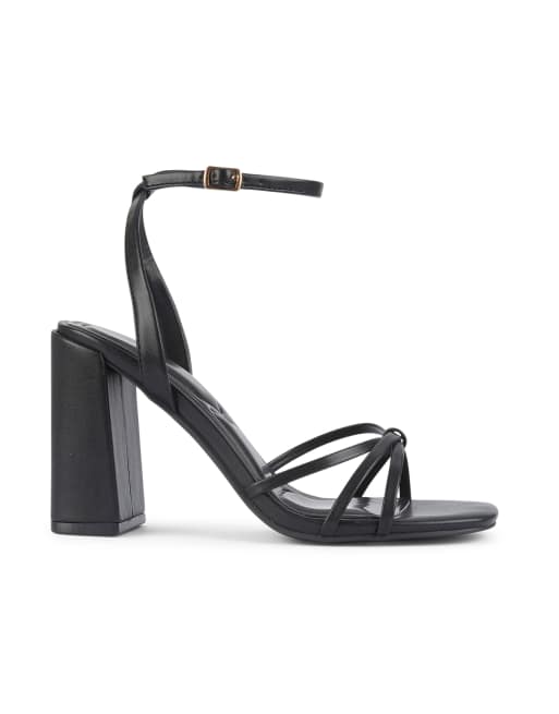 SEQWL Strappy high block heel sandals ankle strap dress shoes in black, 3 of 5