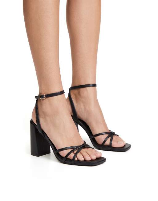SEQWL Strappy high block heel sandals ankle strap dress shoes in black, 4 of 5
