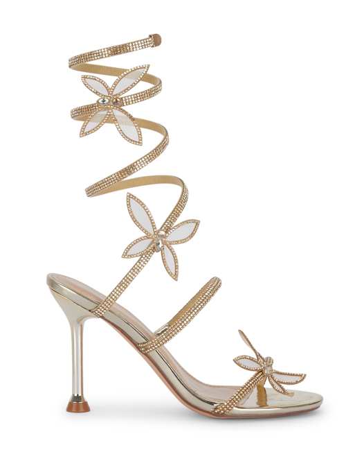 SEQWL Strappy high heel stiletto shoes slip on party sandals in gold, 3 of 5