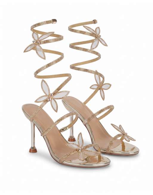 SEQWL Strappy high heel stiletto shoes slip on party sandals in gold, 5 of 5