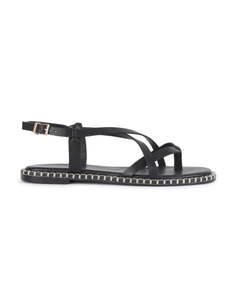 SEQWL Strappy sandals flat thong style with contrast stitched sole in black - view 1