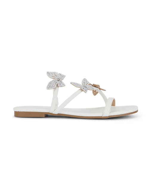 SEQWL Strappy sandals with rhinestone butterfly embellishments in white, 3 of 5