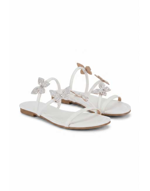 SEQWL Strappy sandals with rhinestone butterfly embellishments in white, 5 of 5