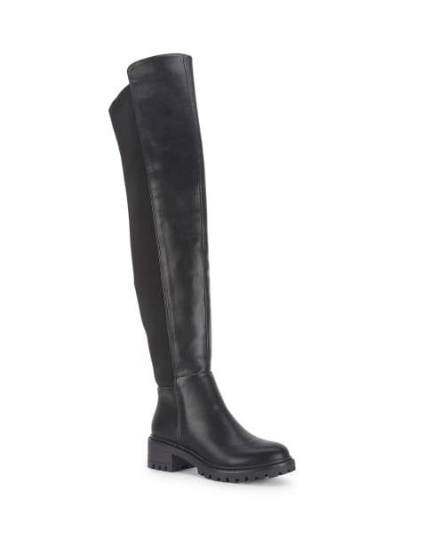 SEQWL Stretch back over the knee boots with low block heels in black - view 1