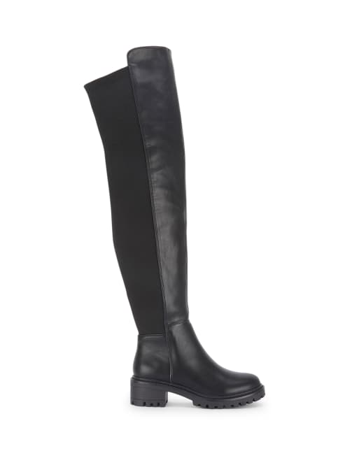 SEQWL Stretch back over the knee boots with low block heels in black, 2 of 2