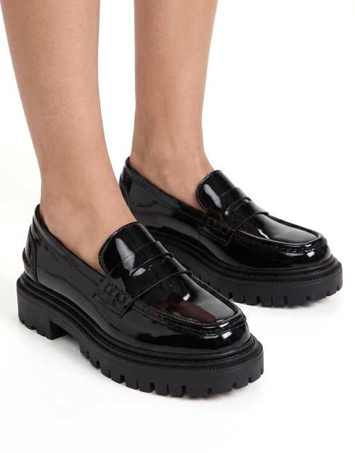 SEQWL Stylish comfortable fit casual chunky heel slip on loafers in black, 4 of 5