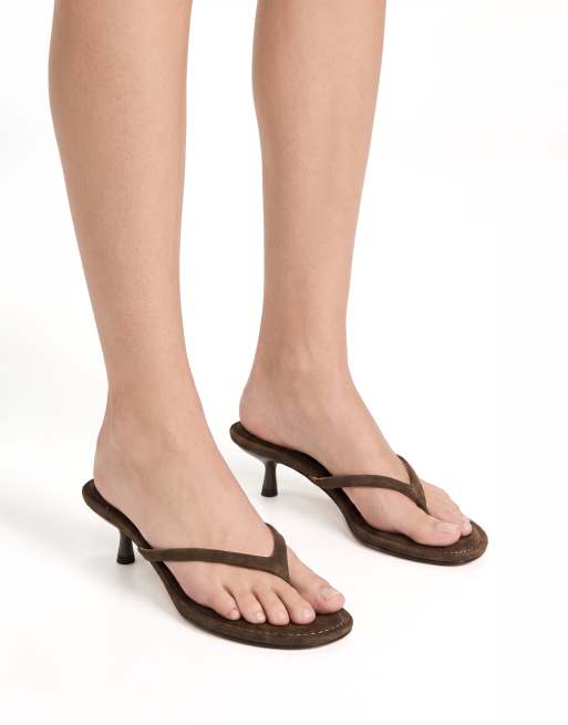 SEQWL Stylish comfortable fit open toe slip on heeled sandals in olive, 3 of 5