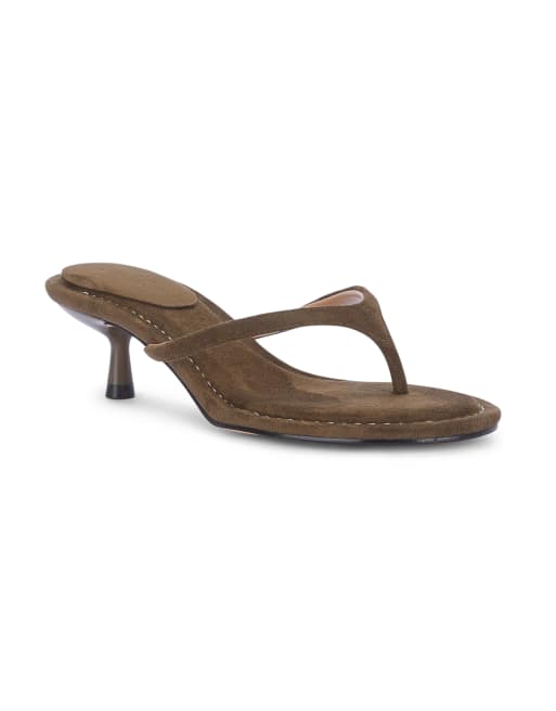 SEQWL Stylish comfortable fit open toe slip on heeled sandals in olive, 5 of 5